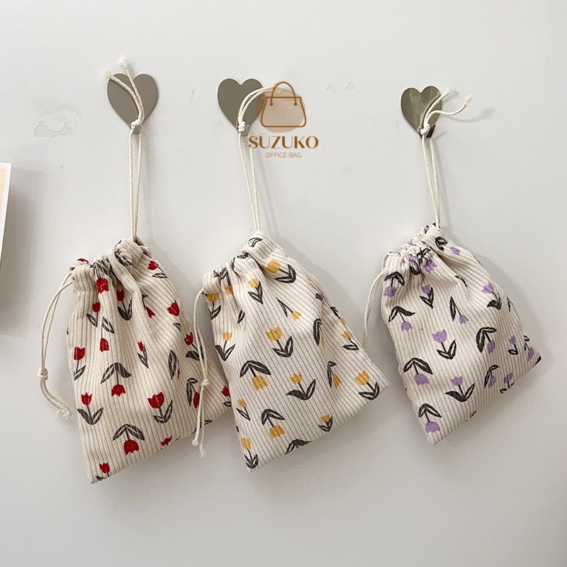 Túi dây rút mini bằng vải nhung tăm đựng mỹ phẩm, son môi, tiện dụng cho du lịch, Túi đựng đồ trang điểm đồ cá nhân MY12