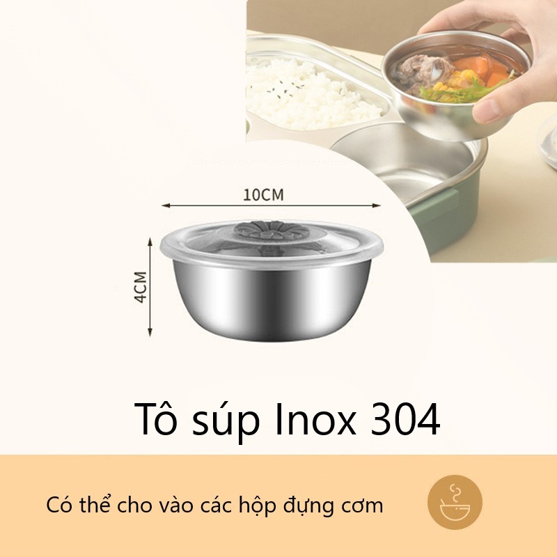 Bánh canh Inox 304 NHỎ gọn cho được vào hộp cơm, Tô súp đựng canh an toàn sức khỏe chống rò rỉ nước BC03