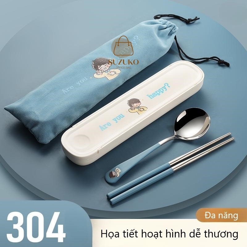 Bộ hộp đựng đũa nĩa muỗng thìa dễ thương cá nhân INOX 304 mini cao cấp nắp đậy ăn cơm trưa văn phòng TM03
