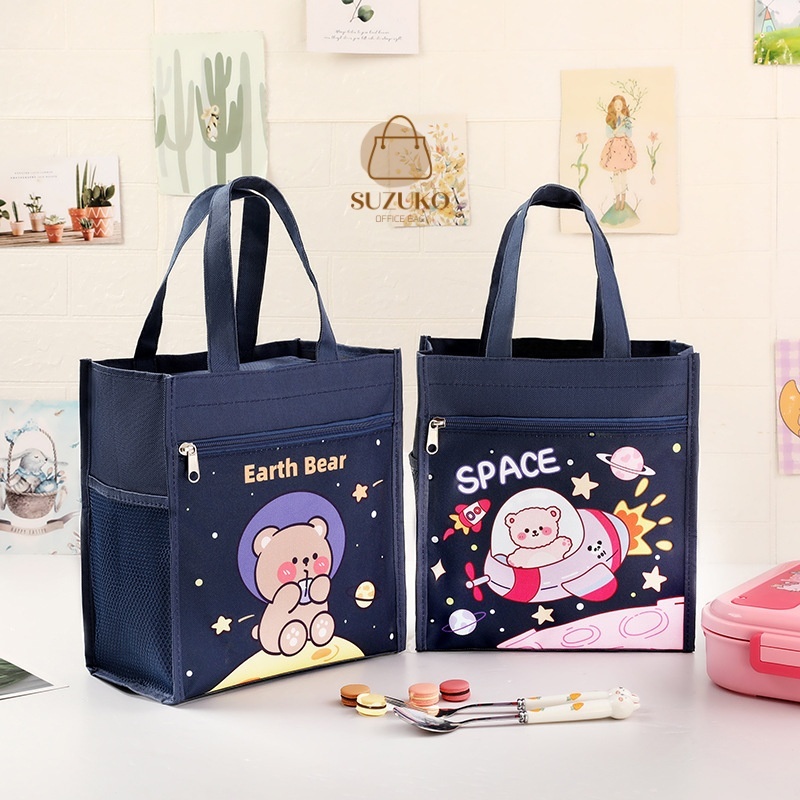 Túi tote dễ thương cute có khóa kéo, túi xách học sinh cầm tay đựng hộp cơm, sách vở, đồ dùng cá nhân văn phòng TT07