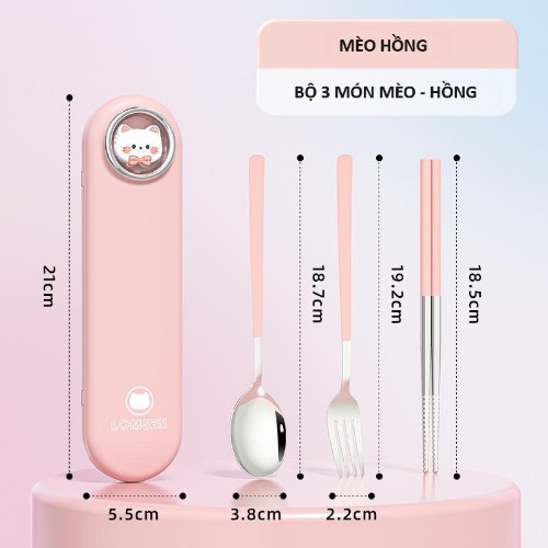 Bộ thìa đũa cá nhân cute, set muỗng đũa dĩa inox 304 mini văn phòng con thỏ gấu dễ thương kèm hộp có nắp đậy TM15