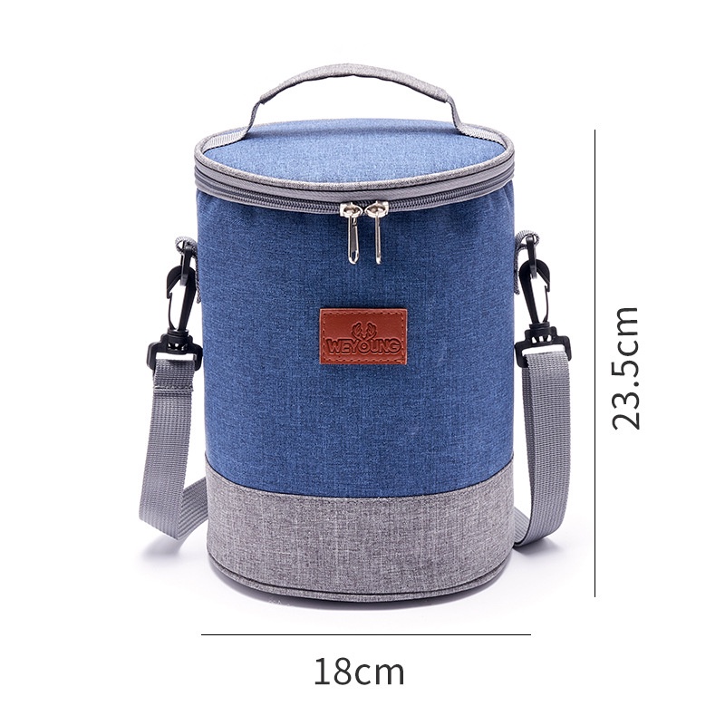 Túi đựng hộp cơm trưa giữ nhiệt hình trụ size lớn văn phòng vải oxford xách tay có khóa kéo phong cách hàn quốc