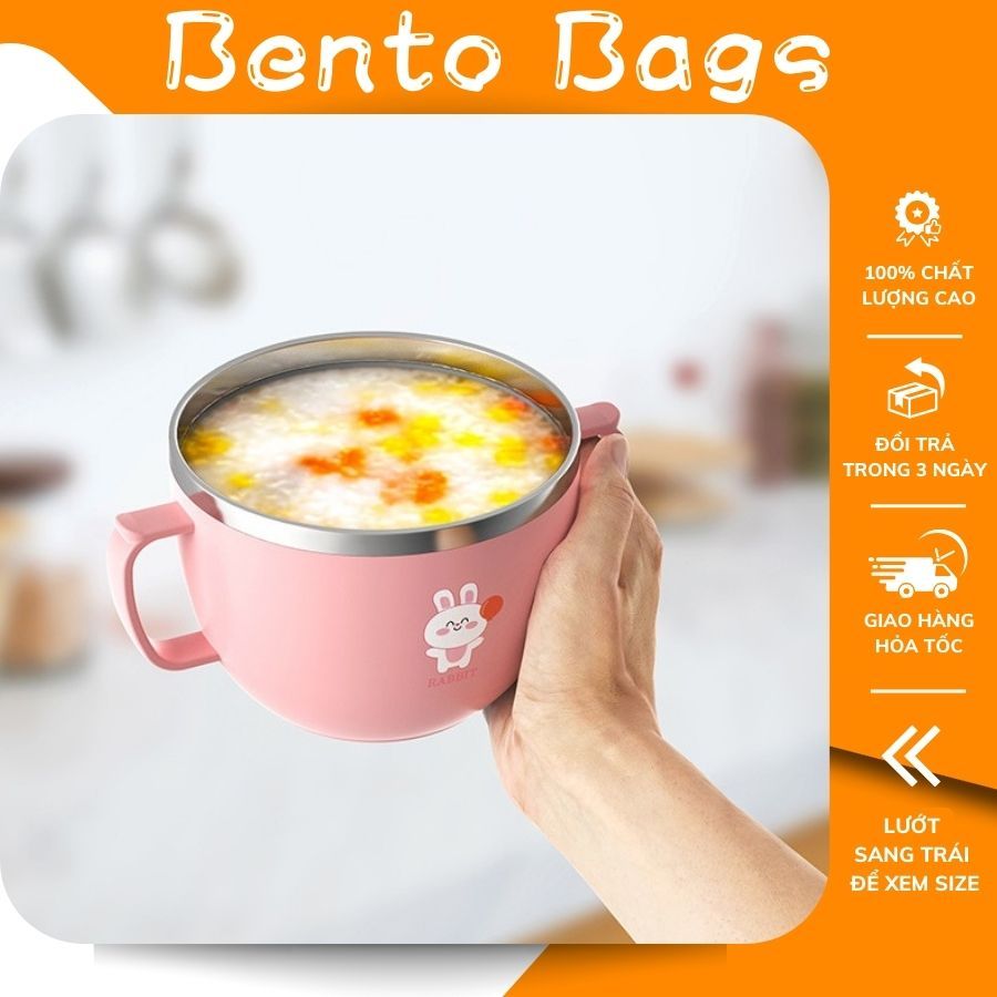 Bát đựng súp cháo 650ml INOX 316 cao cấp, tô canh size lớn có nắp đậy chống tràn dễ thương cho trẻ em BC02