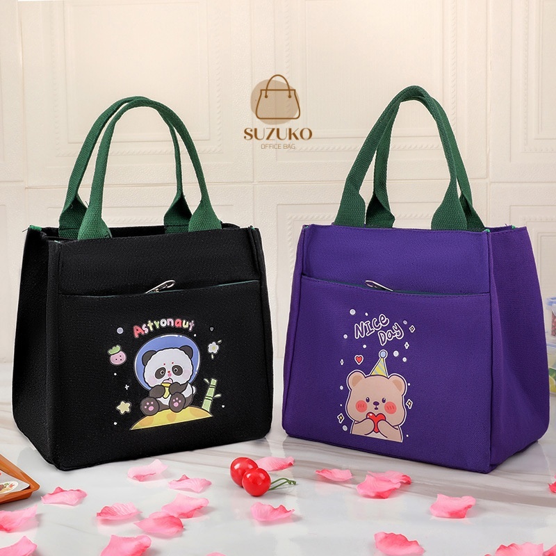 Túi đựng hộp cơm mang cơm đi làm, Túi xách Nhật Bản cute dày lót bạc đựng cơm trưa cầm tay vải Canvas cách nhiệt TC20