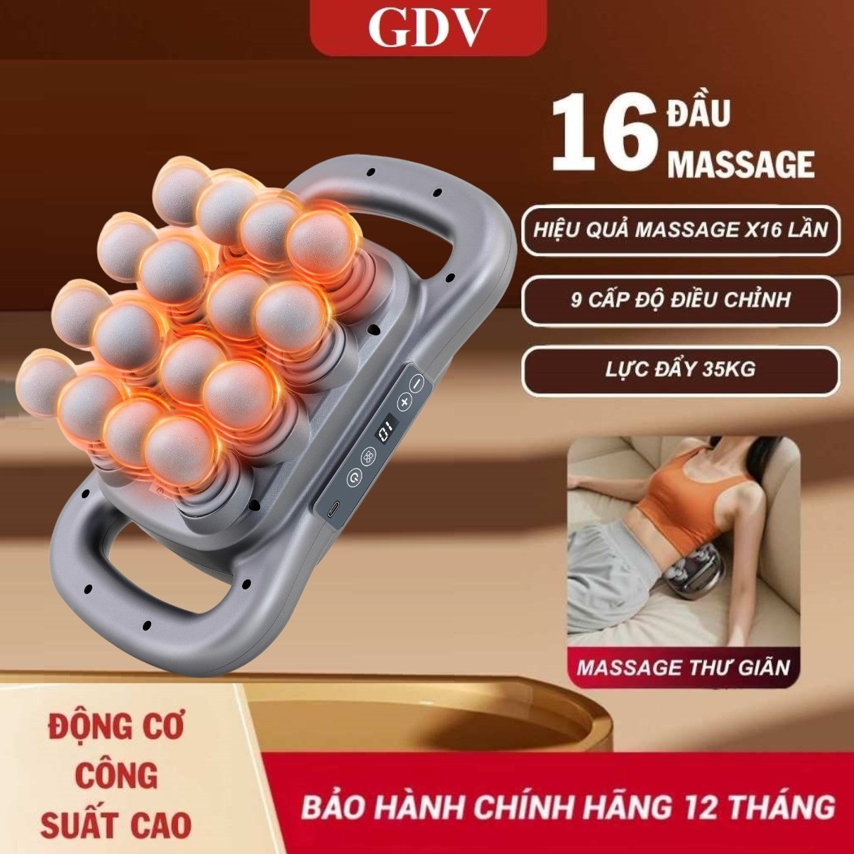 [Tặng củ sạc + cáp sạc] Máy Massage Toàn Thân Cầm Tay 16 Đầu, Máy Mát Xa Đấm Lưng 16 Đầu GDV JBD-086