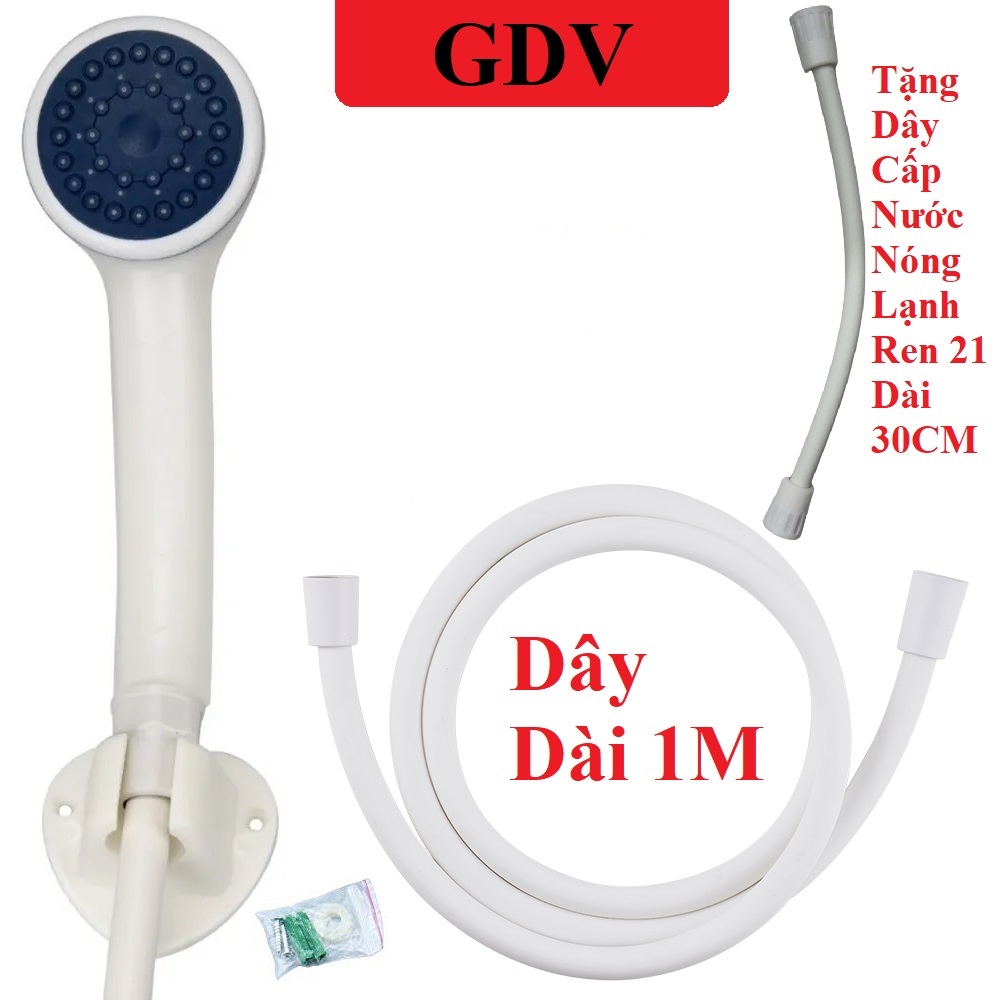 Bộ Vòi Hoa Sen Tăng Áp GDV Dây Nhựa Dài 1M - Tặng Dây Cấp Nước Nóng Lạnh Dài 30CM - Hàng Chính Hãng