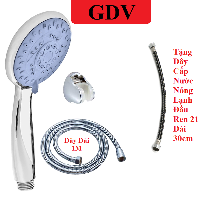 Bộ Vòi Hoa Sen Tăng Áp GDV Dây Inox Chống Xoắn Dài 1M - Tặng Dây Cấp Nước Nóng Lạnh Dài 30CM - Hàng Chính Hãng